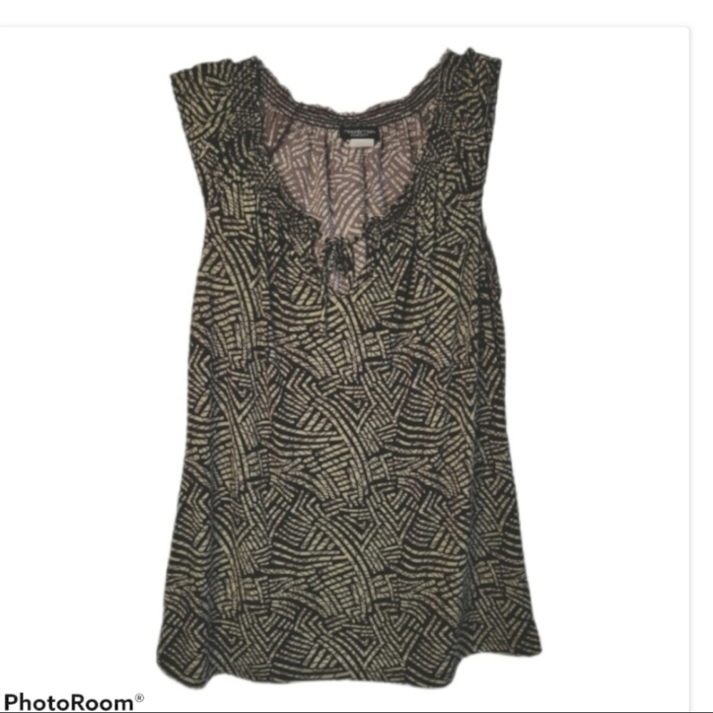 Large Sleeveless Perception Concept Pattern Bow Tie Detail Blouse